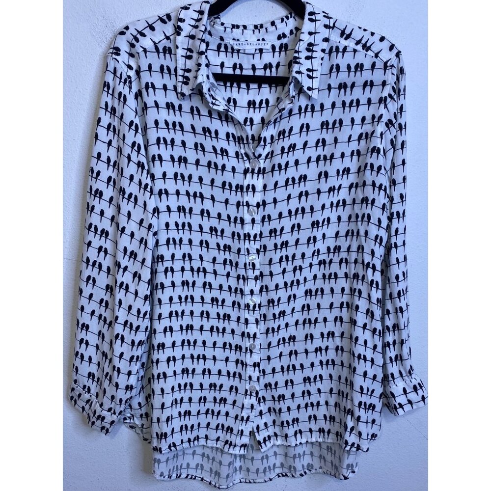 Jane and Delancey Blouse Birds on Wire White Long Sleeve Shirt Tunic Top Plus 1X